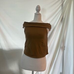 Aerie Tan Brown Off Shoulder Top